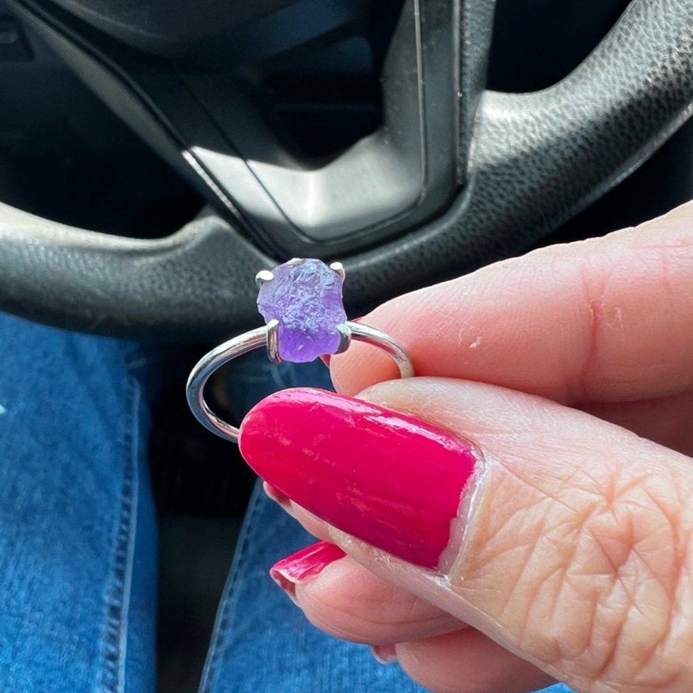 Silver Ring with Purple Raw Gemstone